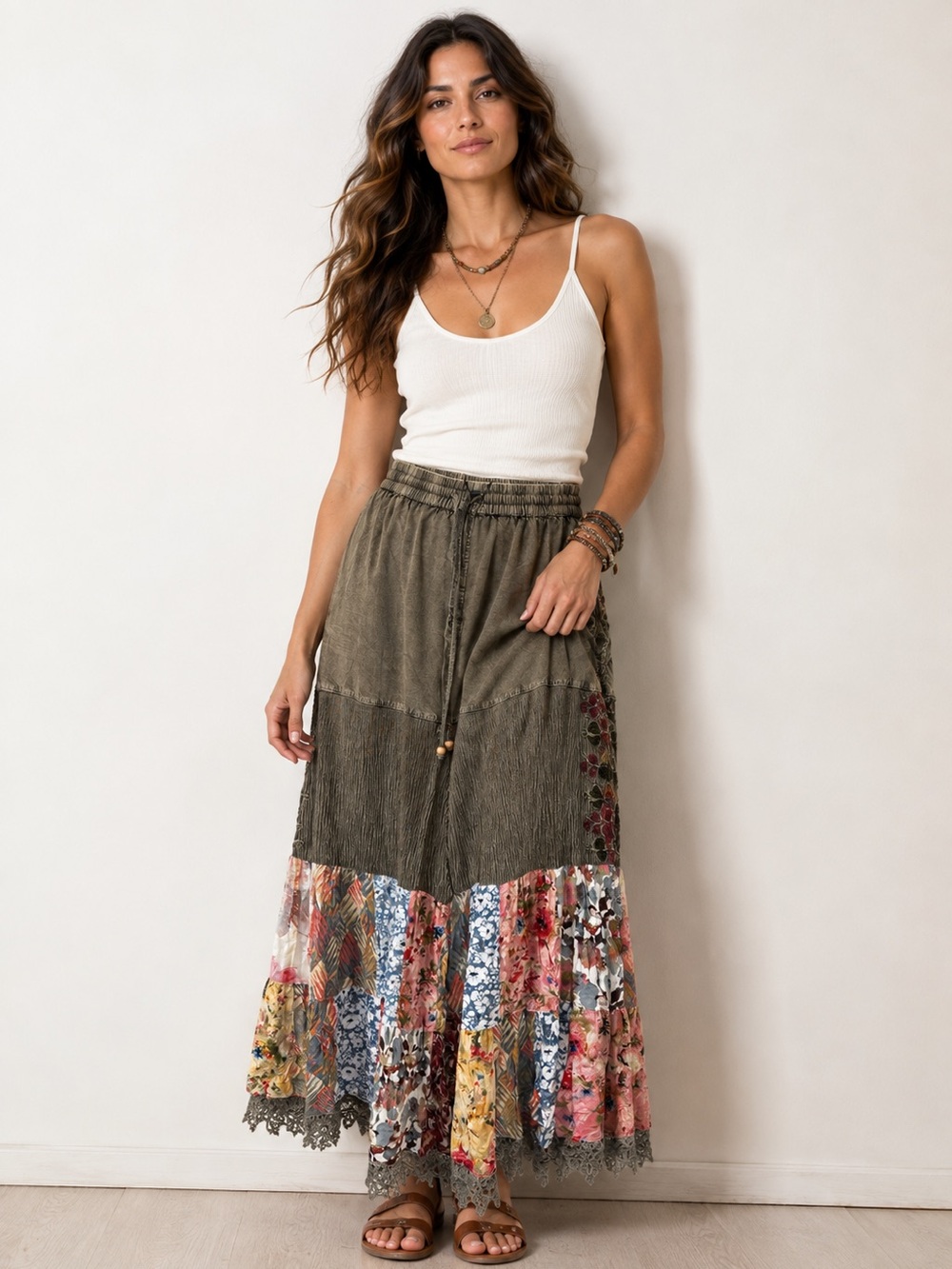 Young Threads Bohemian Bell Bottoms Wide Leg Patchwork Pants Women’s XL NEW - Picture 2 of 16